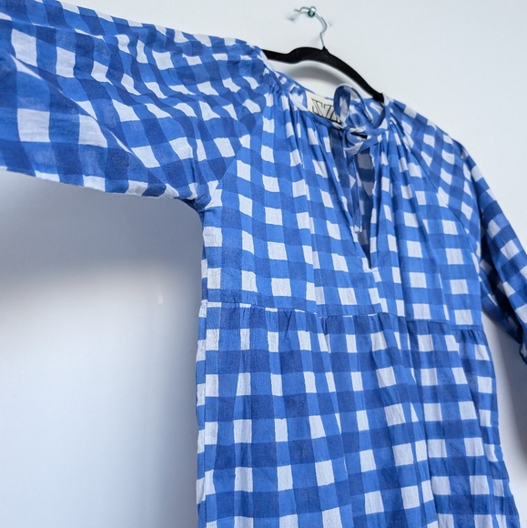 SZ Blockprints Tuckernuck Priya Dress London Blue Gingham Sz S Beachy Boho - Picture 5 of 14